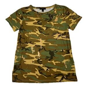 J. Crew Camouflage T-Shirt Women's Size S Green Camo Gold Splatter Cotton Tee